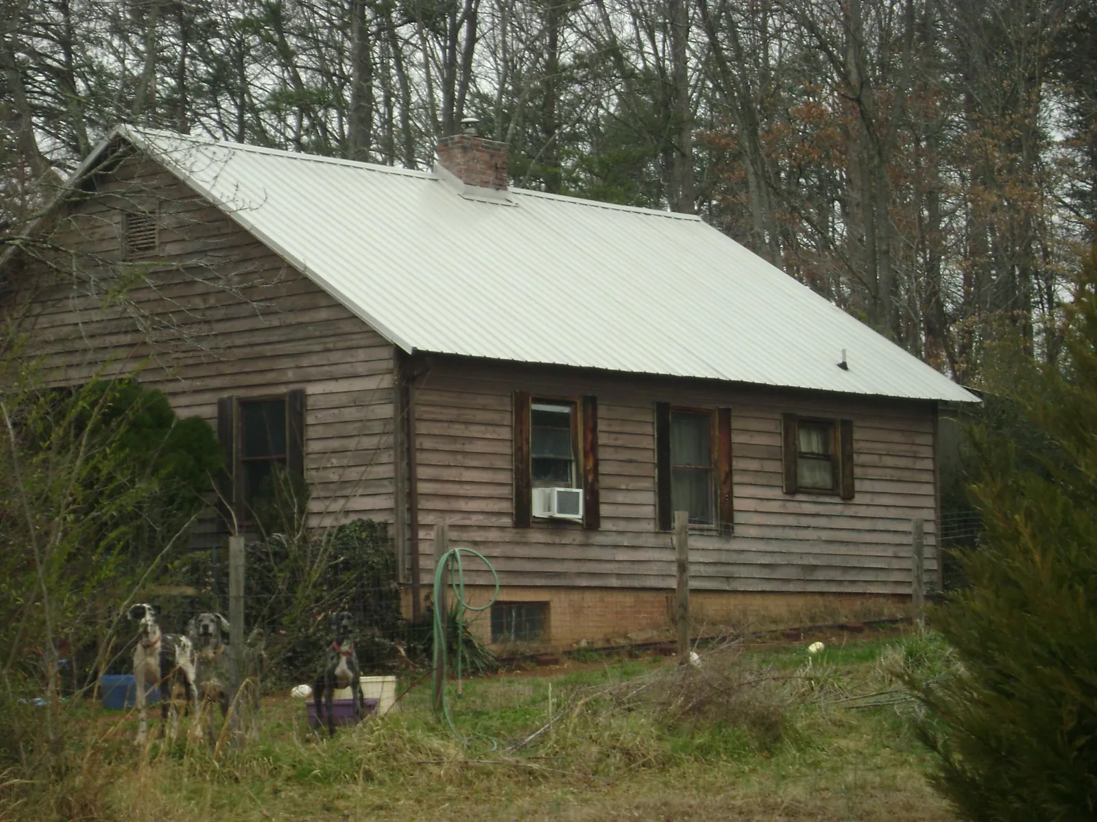 White metal roof on an old wood sided farmhouse, from a Metal Roof Installation job in Murray City